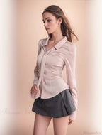 Blue Stripe Long Sleeve Necktie Blouse