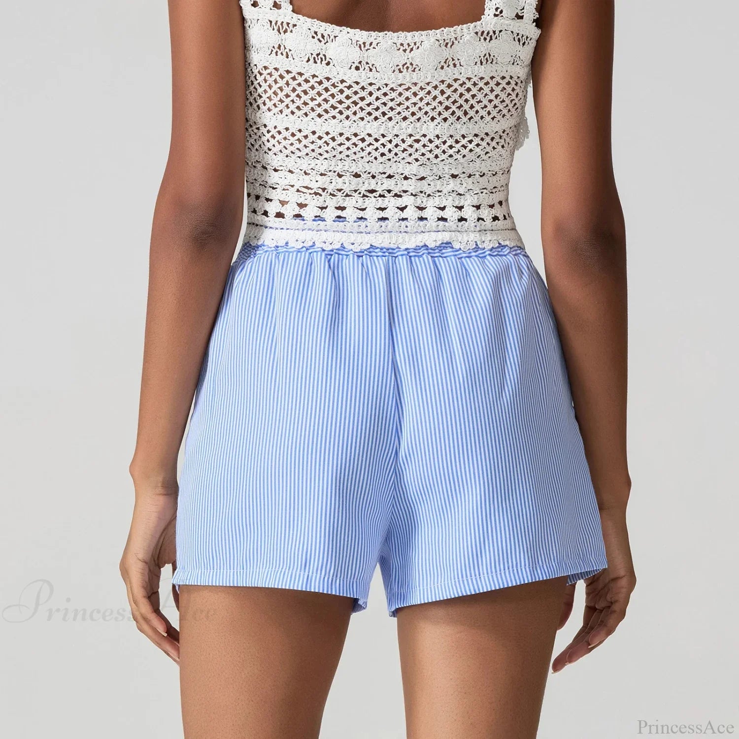 Blue Striped Loose Wide Leg Short