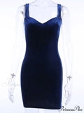 Blue V-Neck Spaghetti Strap Mini Sleeveless Skinny Soft Fashion Slim Bodycon Dress