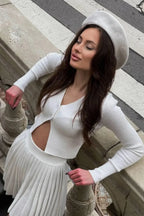 Bodycon Cropped Knit Pleated Two Piece Set