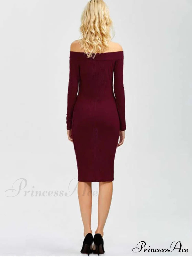 Bodycon Long Shoulder Arm Off Dress