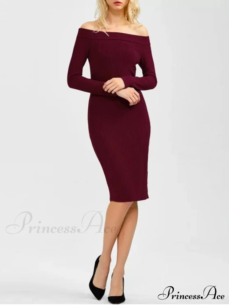 Bodycon Long Shoulder Arm Off Dress