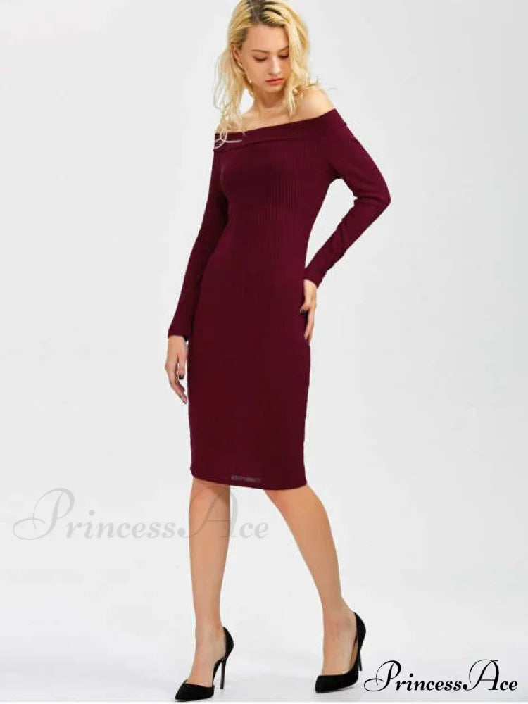 Bodycon Long Shoulder Arm Off Dress