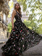 Bohemia Floral V Neck Backless Maxi Dress
