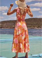 Bohemian Festive Warm-Season Elastic Gown Design with Coastal Women Tie Sundress Up Straps