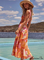 Bohemian Festive Warm-Season Elastic Gown Design with Coastal Women Tie Sundress Up Straps