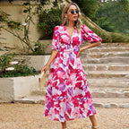 Bohemian Floral A-line Midi Floral Dress