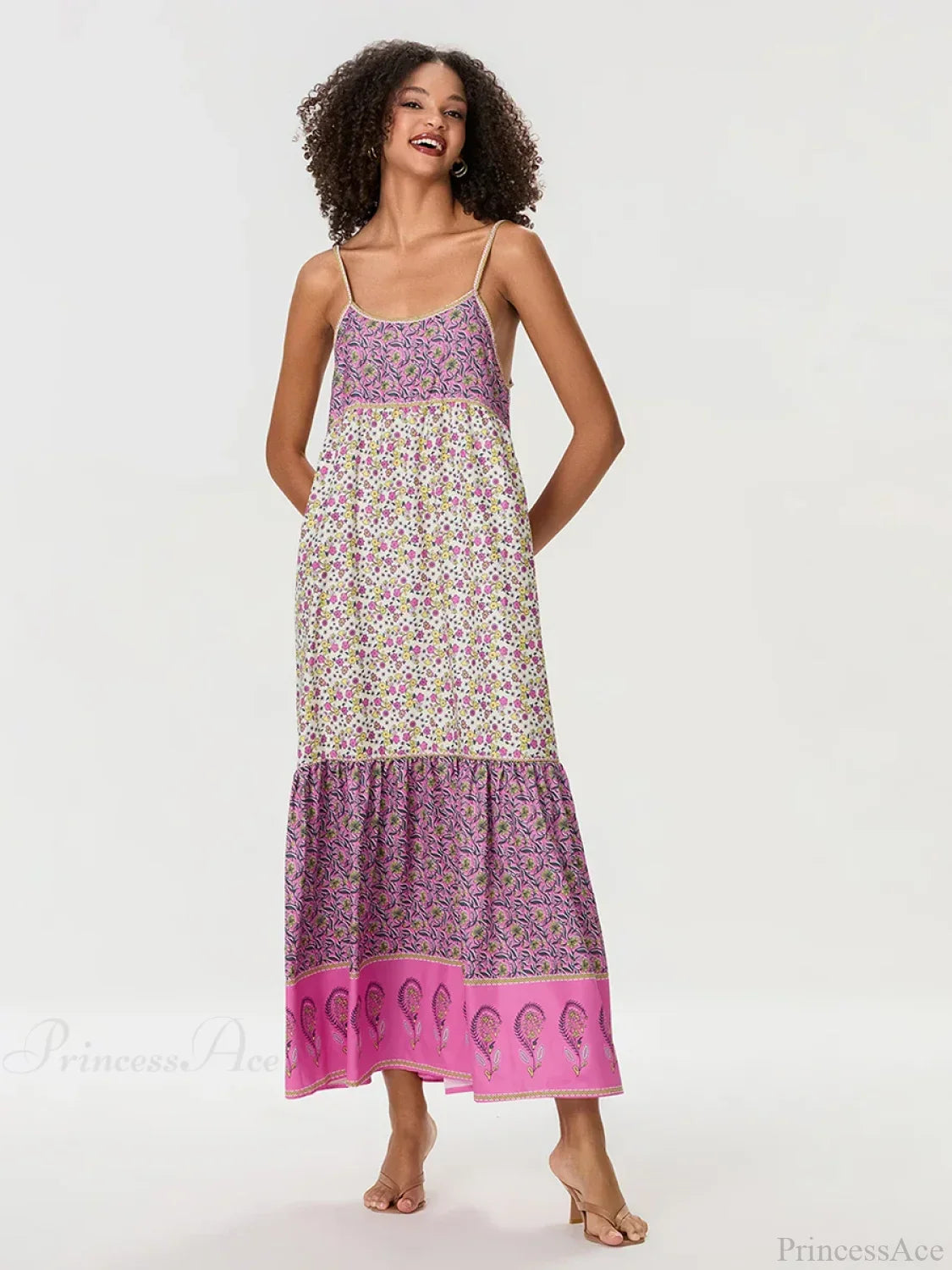 Bohemian Floral Spaghetti Strap Ruched Floral Dress