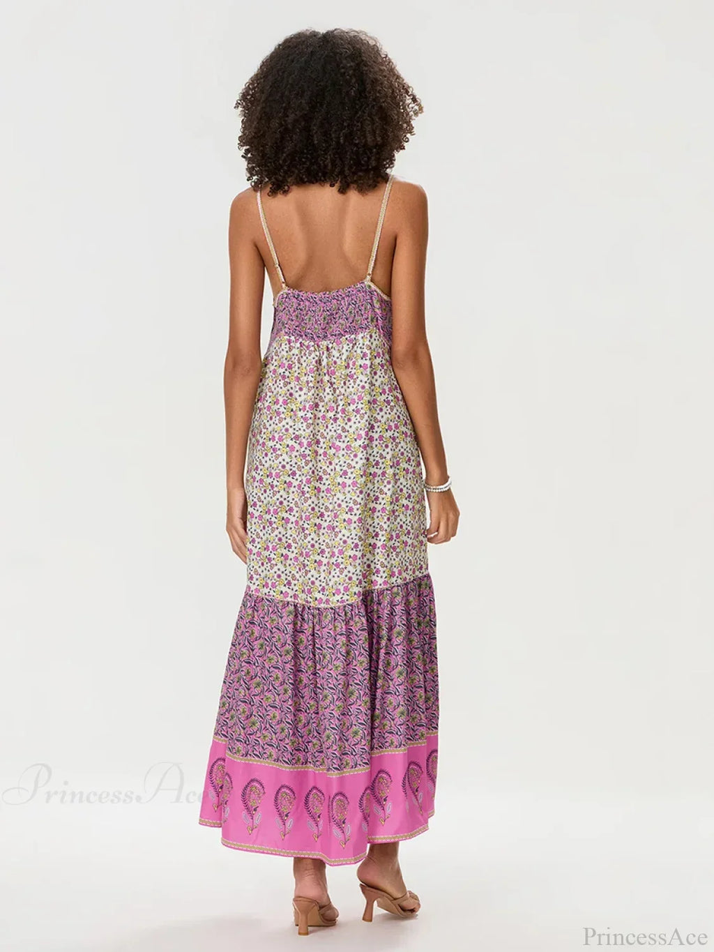 Bohemian Floral Spaghetti Strap Ruched Floral Dress