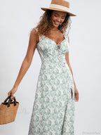 Bohemian Floral Tank Dress Sleeveless Ruffled Tie-up Sweetheart Floral Dress