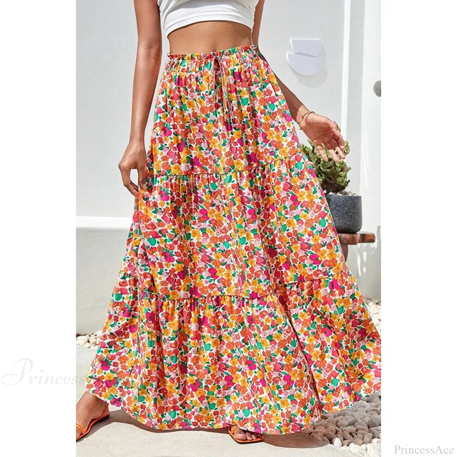 Bohemian Maxi Skirts High Waist Colorful Printed Loose A-line