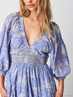 Bohemian Shirred Waist Floral Dress