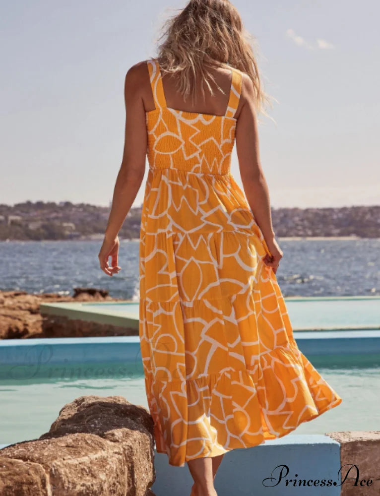Bohemian Strapless Women Summer A-Line Print Beach Long Dress
