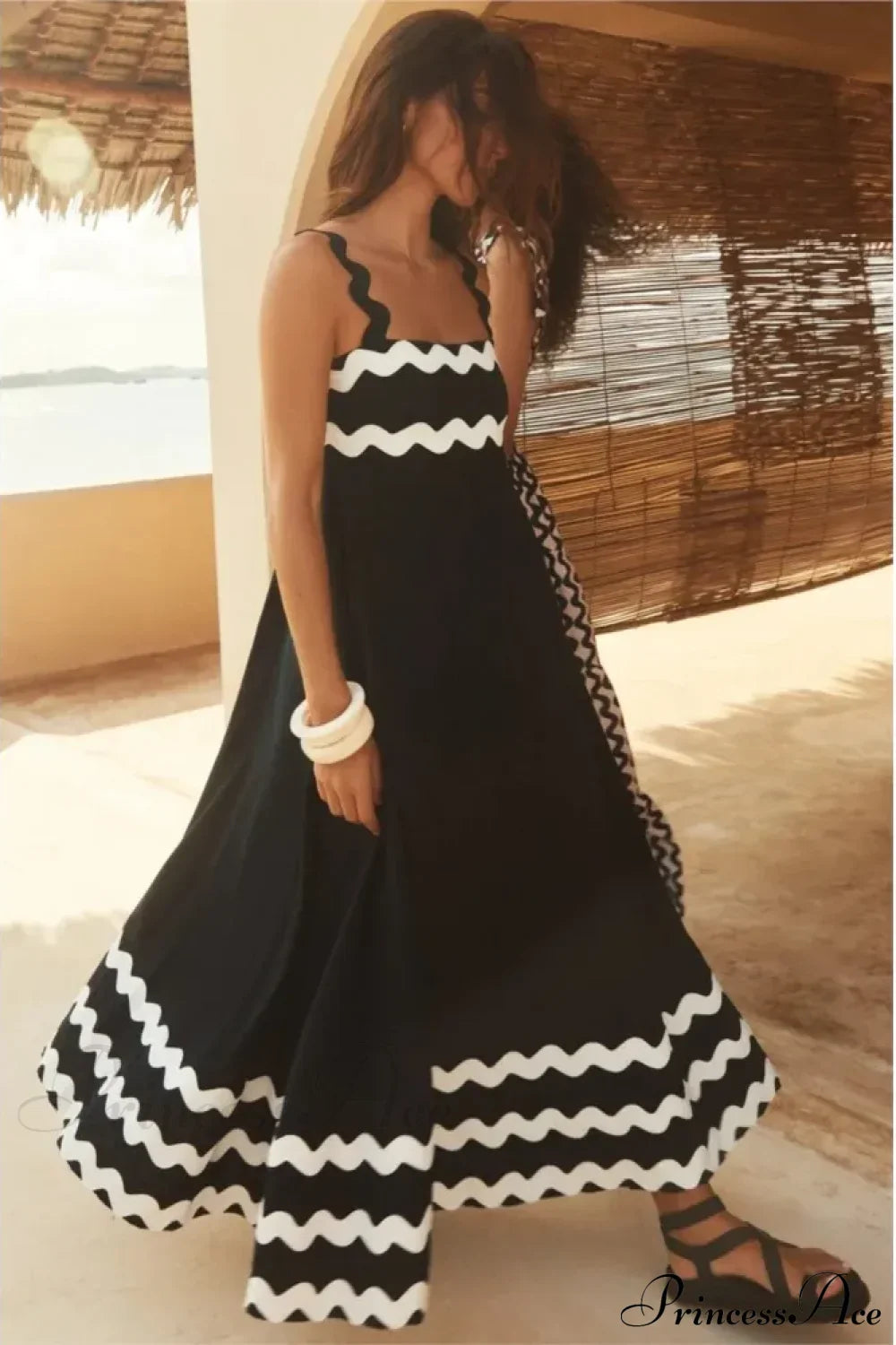 Bohemian Summer Printed A-Line Sexy Backless Spaghetti Strap Boho Dress