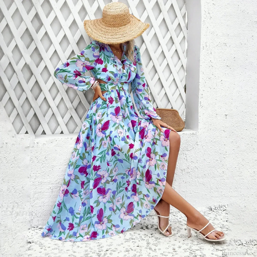 Boho Beach Deep V Neck Maxi Dress
