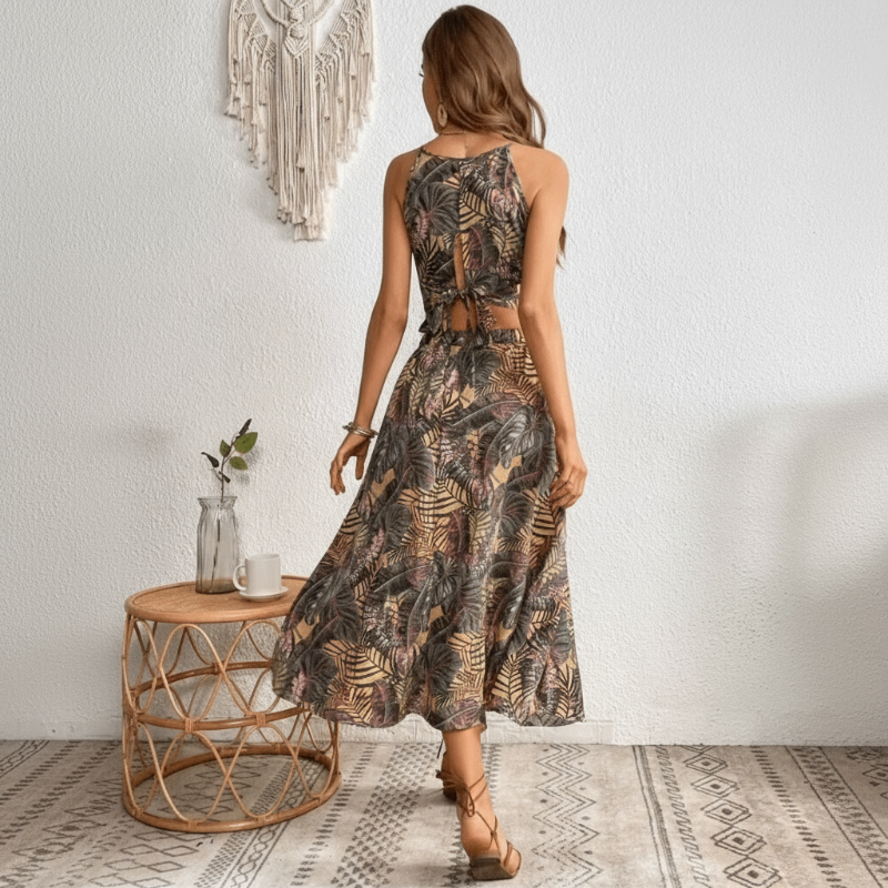 Boho Two Piece Floral Crop Top and Skirt Set