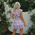 Boho Lilac Floral Print Mini Dress