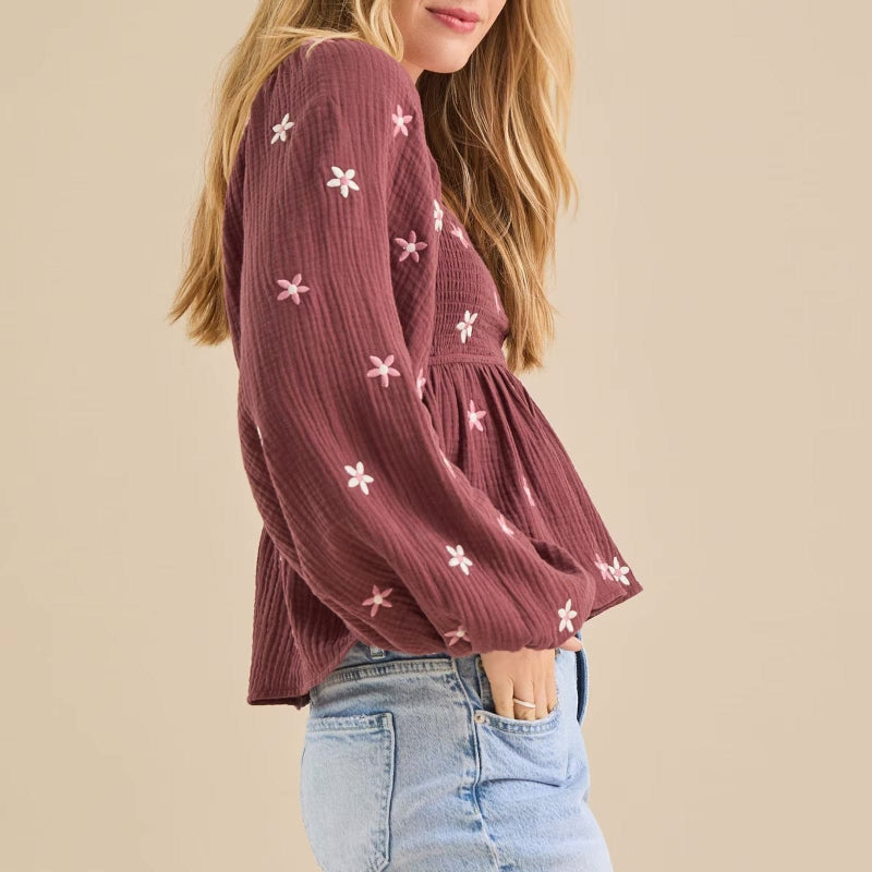 Boho Floral Print Peplum Top