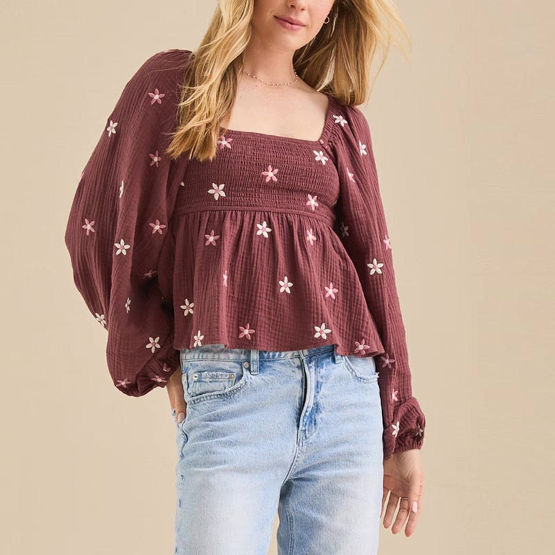 Boho Floral Print Peplum Top