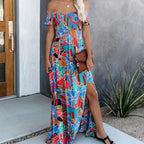 Boho Off Shoulder Colorful Floral Maxi Dress