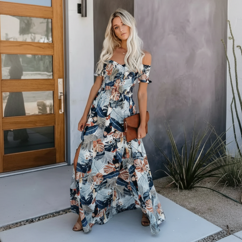 Boho Off Shoulder Colorful Floral Maxi Dress