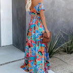 Boho Off Shoulder Colorful Floral Maxi Dress