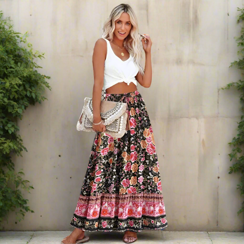 Bohemian Floral Maxi Skirt