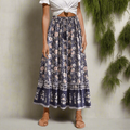 Boho Blue Floral Maxi Skirt
