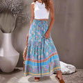 Boho Floral Ruffle Maxi Skirt