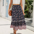 Boho High Waist Floral Print Maxi Skirt