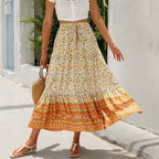 Boho High Waist Floral Print Maxi Skirt