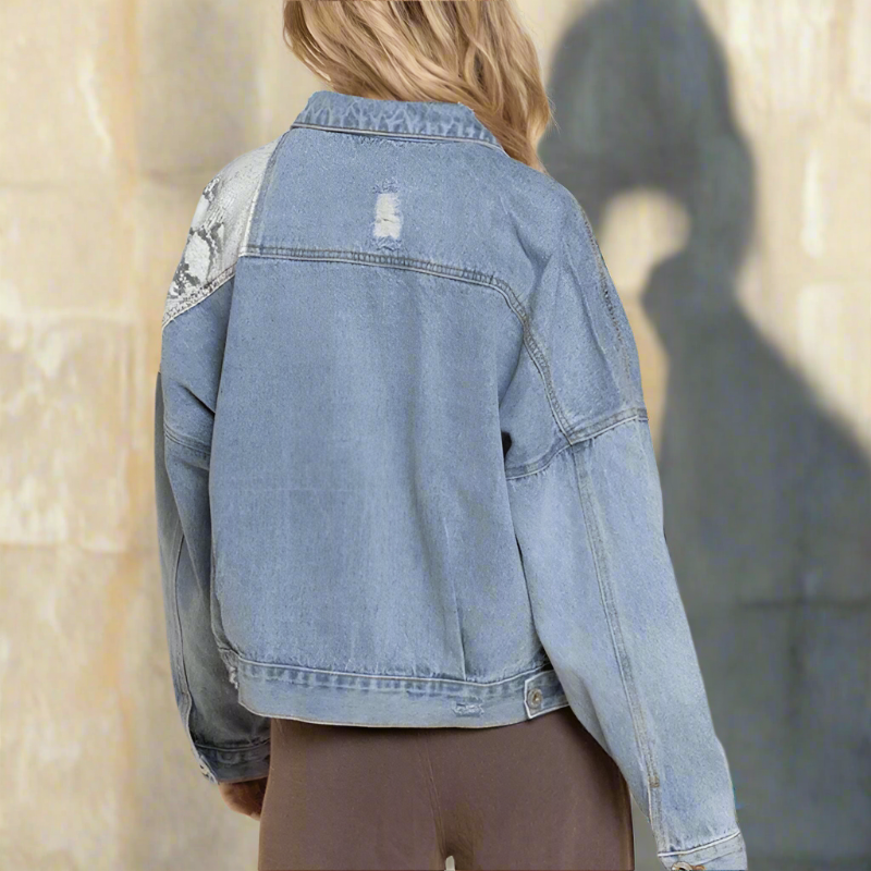 Boho Snake Print Denim Jacket