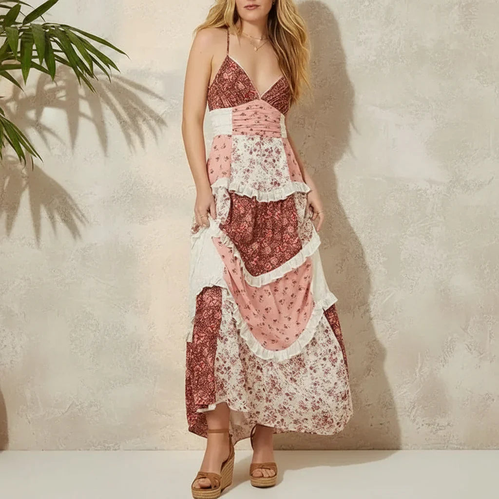 Boho Patchwork Strapless Maxi Dress