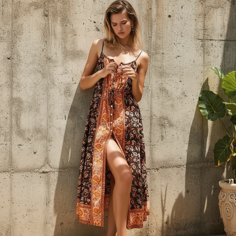 Floral Print Sleeveless Midi Dress