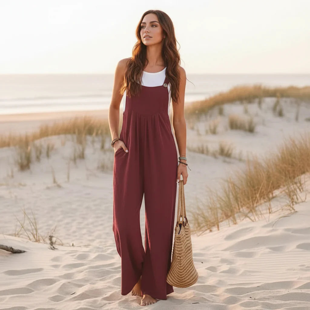 Boho Casual Flare Leg Jumpsuit Overalls