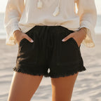 Boho Frayed Hem Denim Shorts