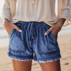 Boho Frayed Hem Denim Shorts