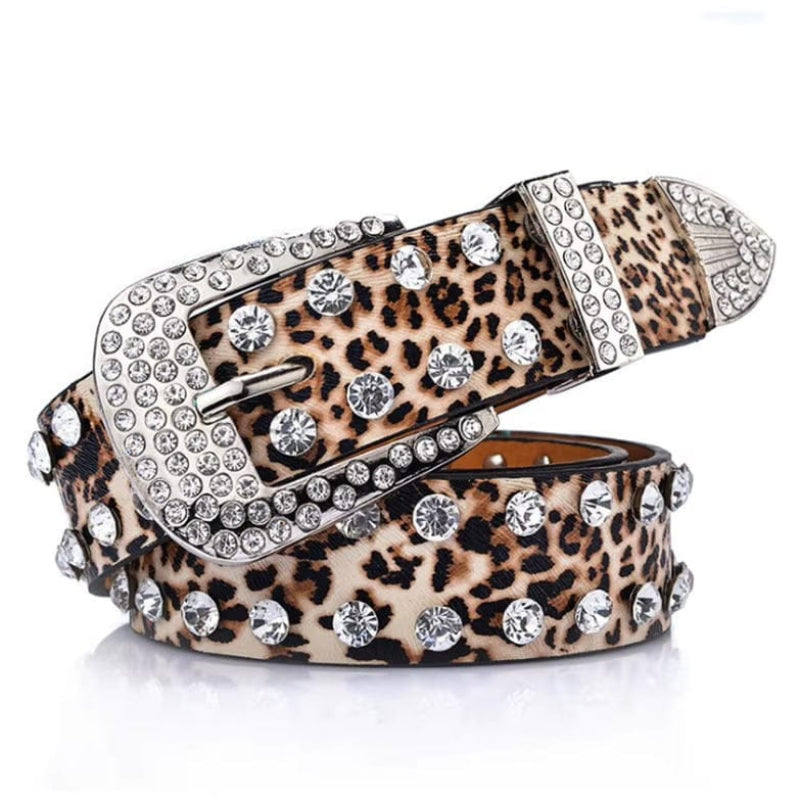 Boho Leopard Print Leather Belt