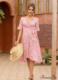 Boho Floral Print Vintage Midi Dress with Ruffle Sleeves for Women