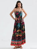 Boho Flowy Leaves Floral Ruched A-Line Floral Dress