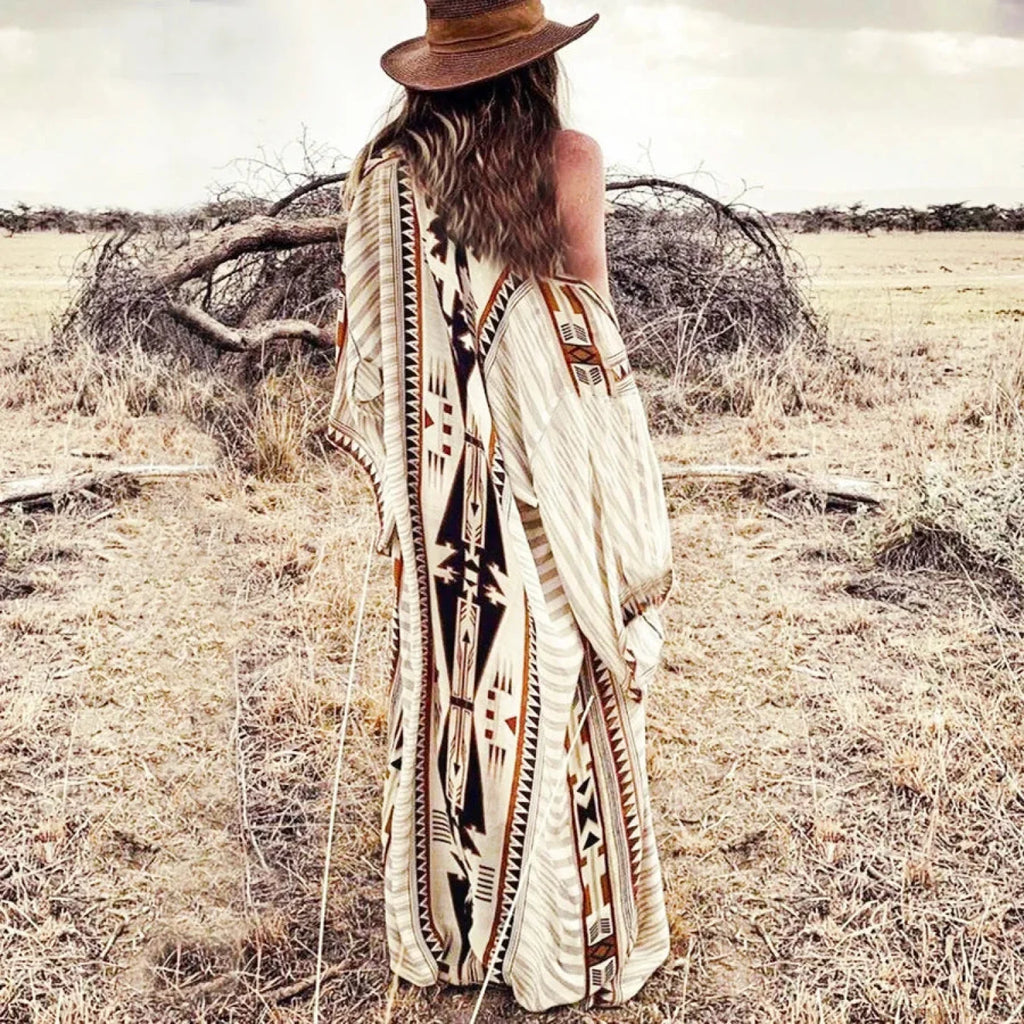 Boho Kimono Rayon Print Bikini Cover Up Loose Summer Dress