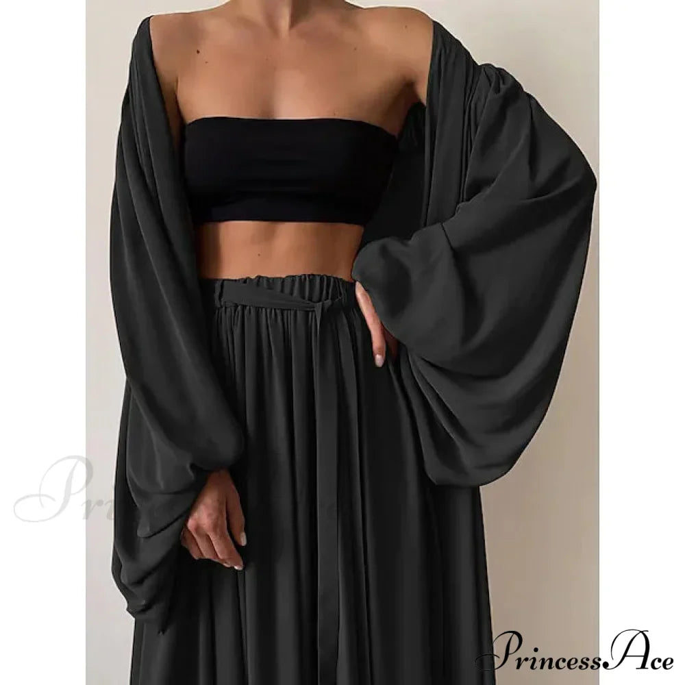 Boho Solid Color Plus Size Women's 3-Piece Set