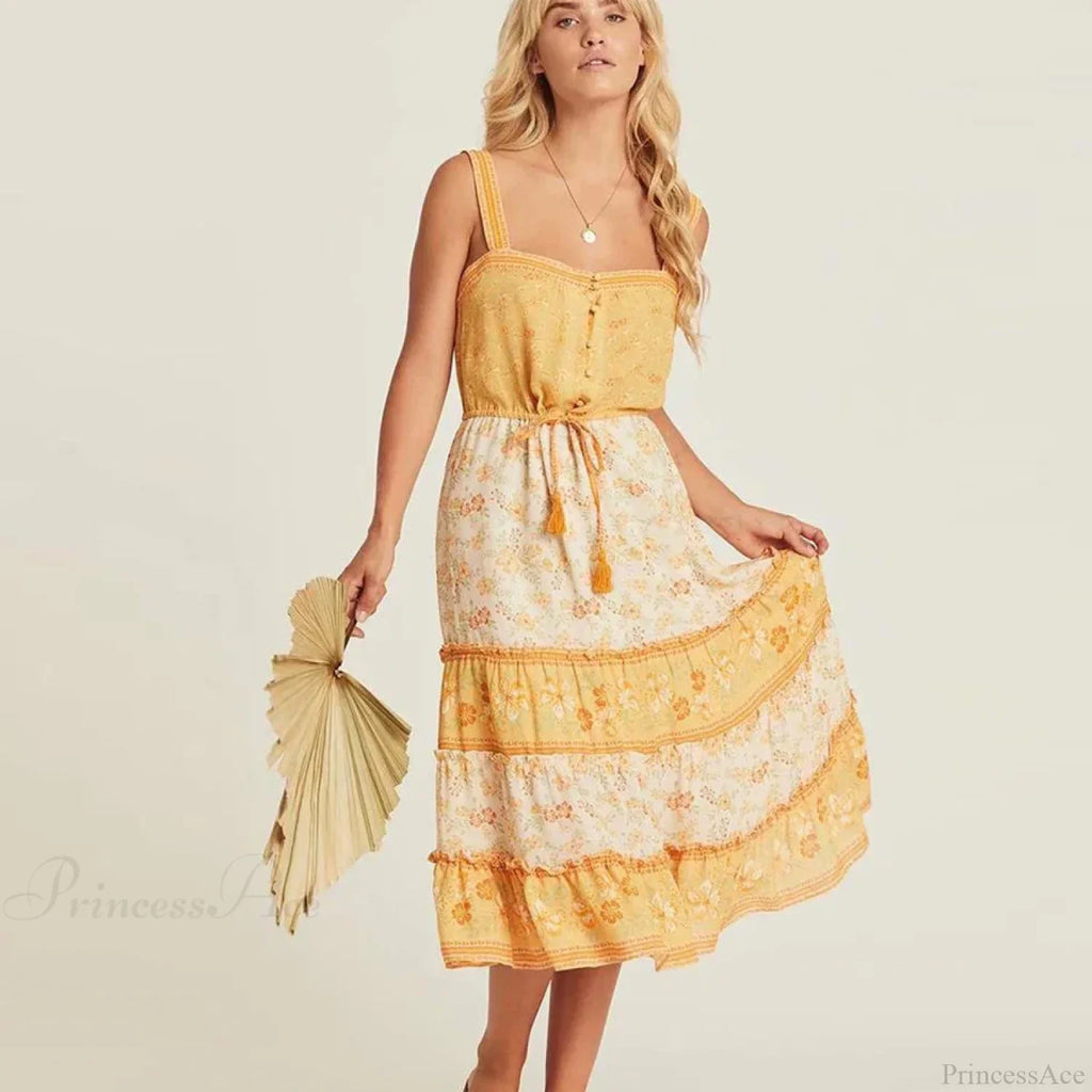 Boho Sundress Sexy Sleeveless Strap Rayon Floral Beach Dress