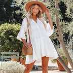 Boho Tunic Beach Wear Loose Cover-Up for Women Vintage V-neck Mini Summer Dress