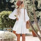 Boho Tunic Beach Wear Loose Cover-Up for Women Vintage V-neck Mini Summer Dress
