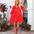 Boho Tunic Beach Wear Loose Cover-Up for Women Vintage V-neck Mini Summer Dress