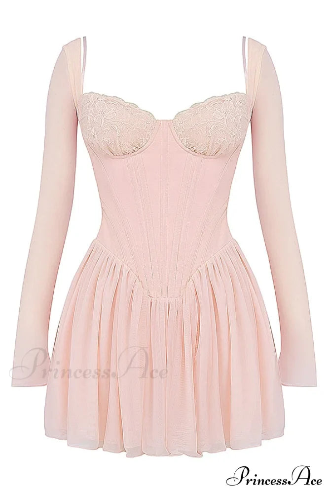 Bombshell Long Sleeve Bustier Graceful Corset Frill Mini Dress
