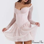 Bombshell Long Sleeve Bustier Graceful Corset Frill Mini Dress