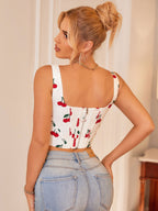 Ditsy Floral Print Hanky Hem Zip Back Tank Top