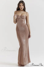 Bonita Brown Stylish Sequined Maxi Dress